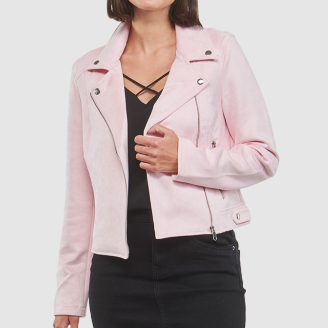Women's Moto Jacket with Notched Lapel and Asymmetric Zip Closure