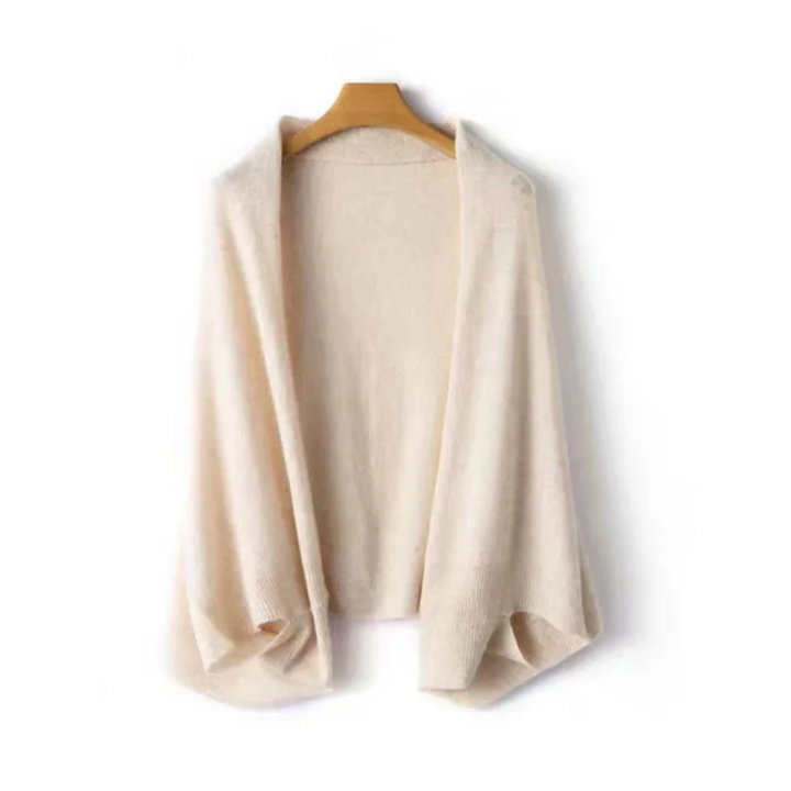 Women's Open Front Knit Shawl with Ribbed Edges
