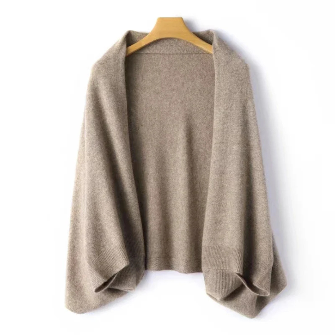 Women's Open Front Knit Shawl with Ribbed Edges