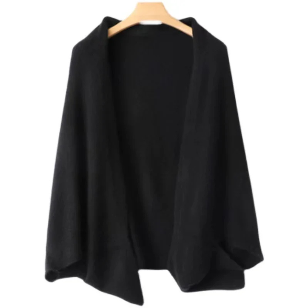 Women's Open Front Knit Shawl with Ribbed Edges