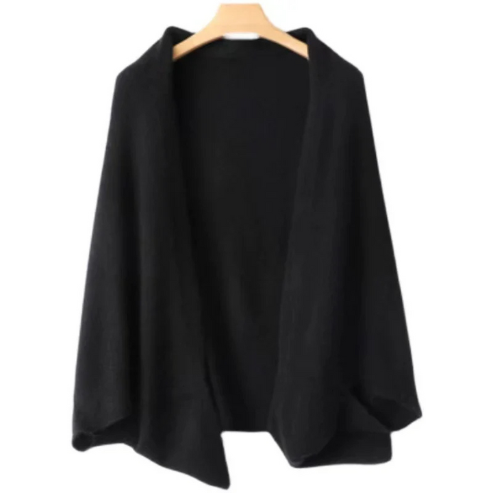 Women's Open Front Knit Shawl with Ribbed Edges