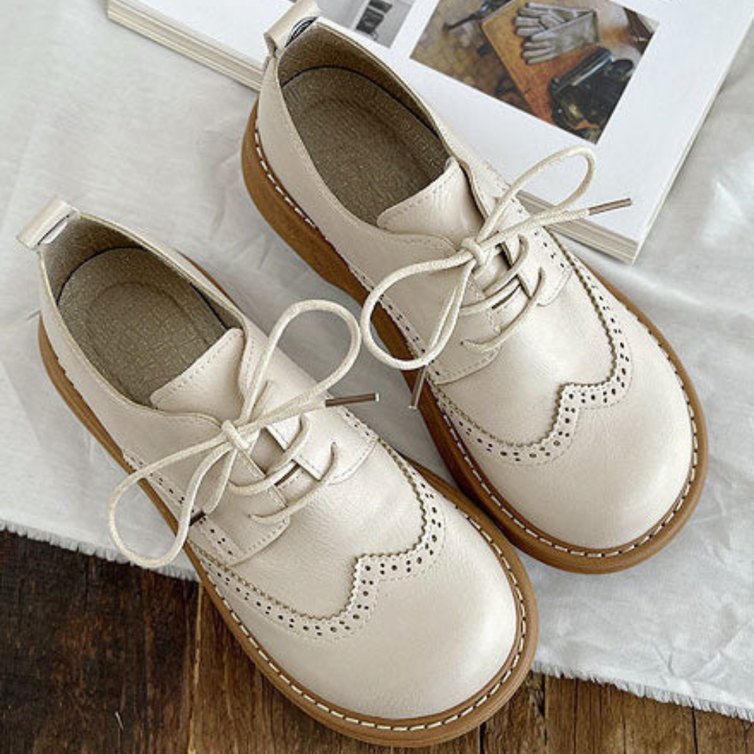 Women's Oxford Shoes with Brogue Perforations and Lace Up Front