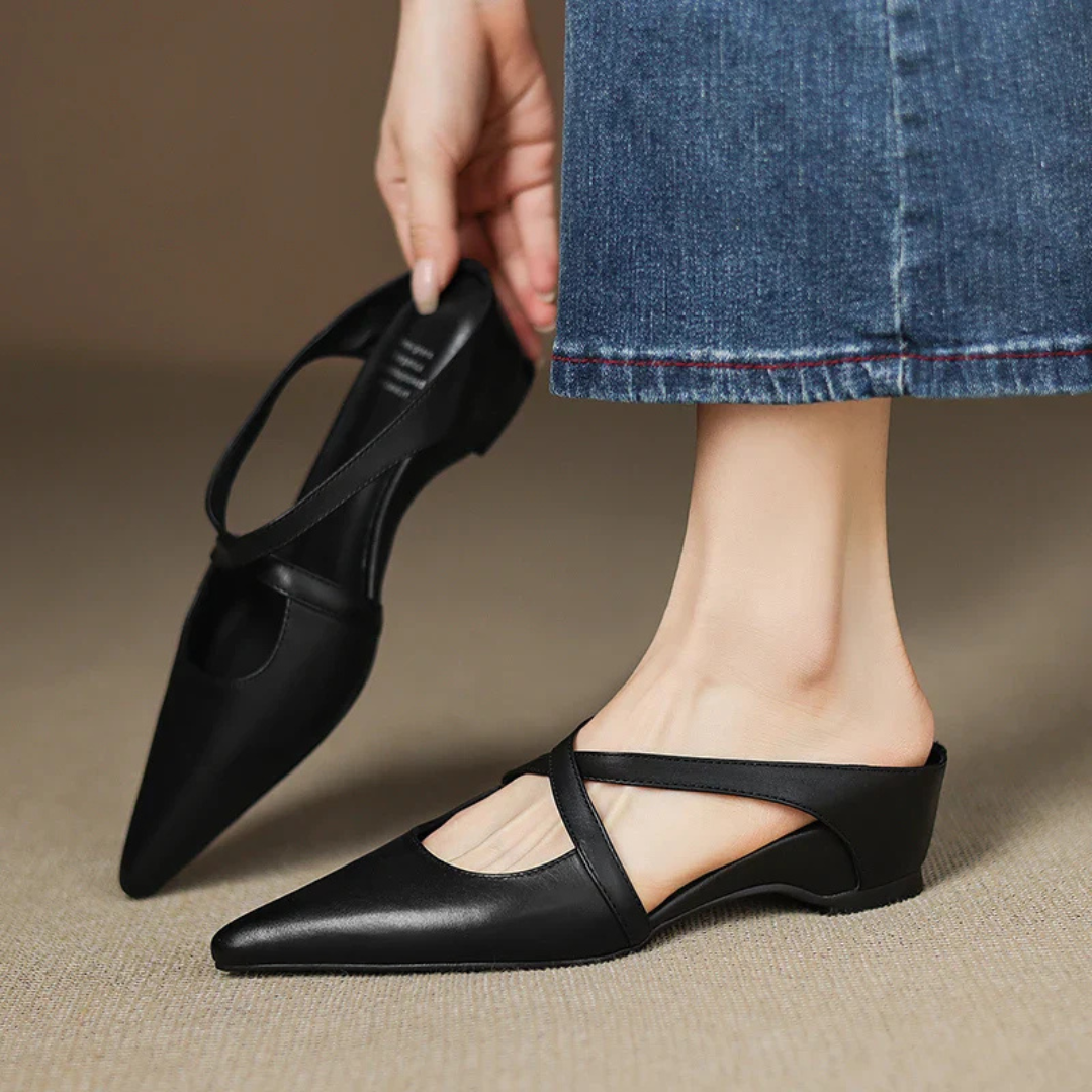 Women's Pointed Toe Mules with Crisscross Strap and Slingback Heel