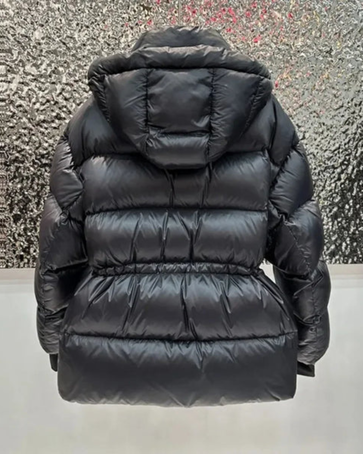 Women's Puffer Jacket with Attached Hood and Quilted Construction