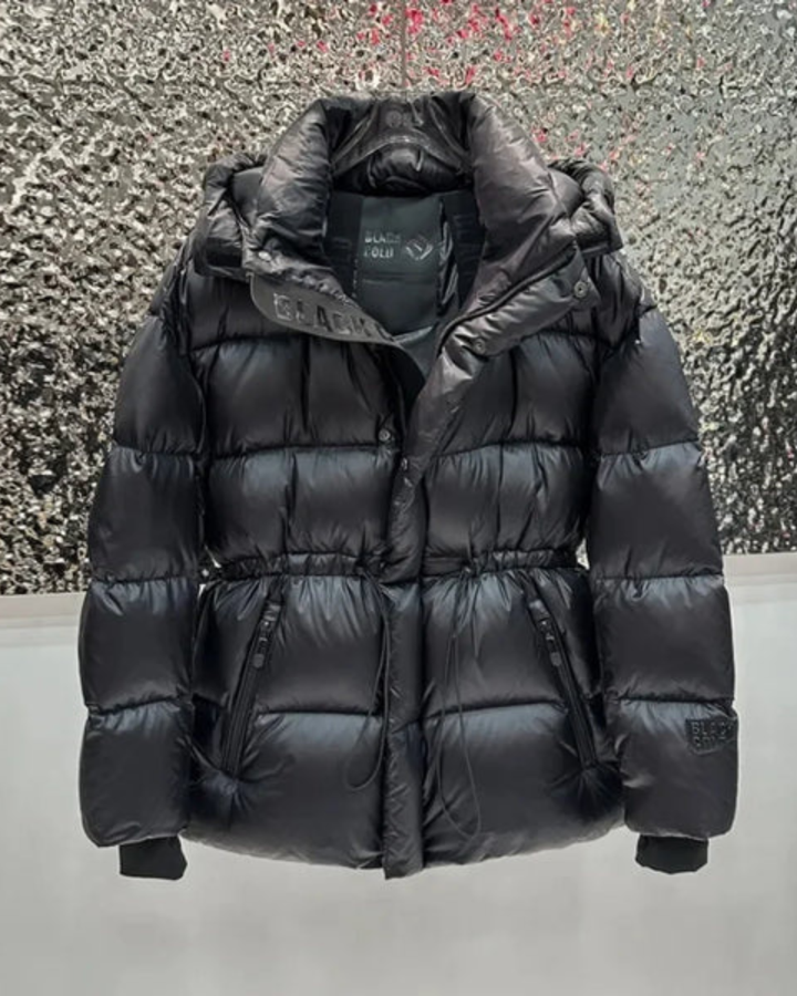 Women's Puffer Jacket with Attached Hood and Quilted Construction