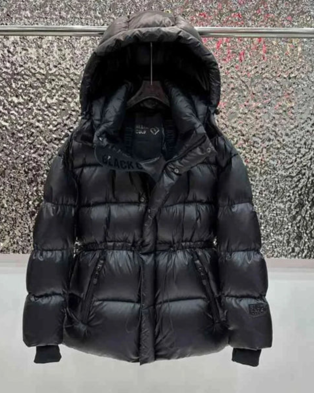 Women's Puffer Jacket with Attached Hood and Quilted Construction