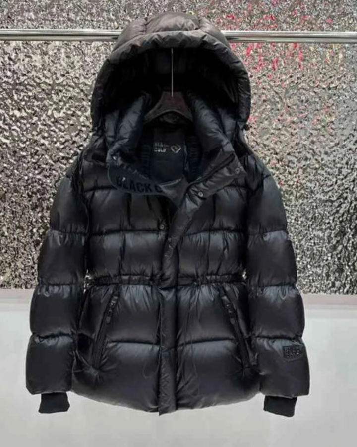 Women's Puffer Jacket with Attached Hood and Quilted Construction