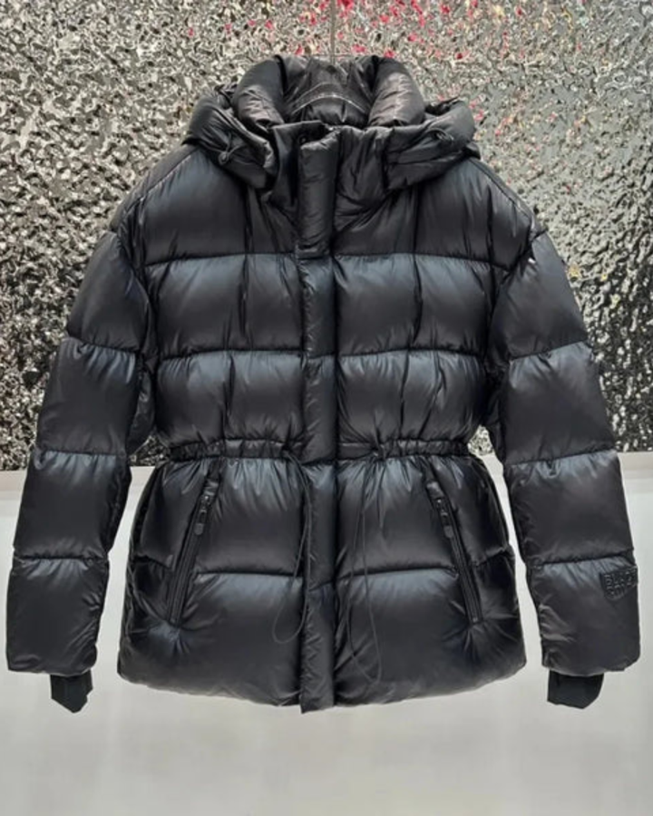 Women's Puffer Jacket with Attached Hood and Quilted Construction