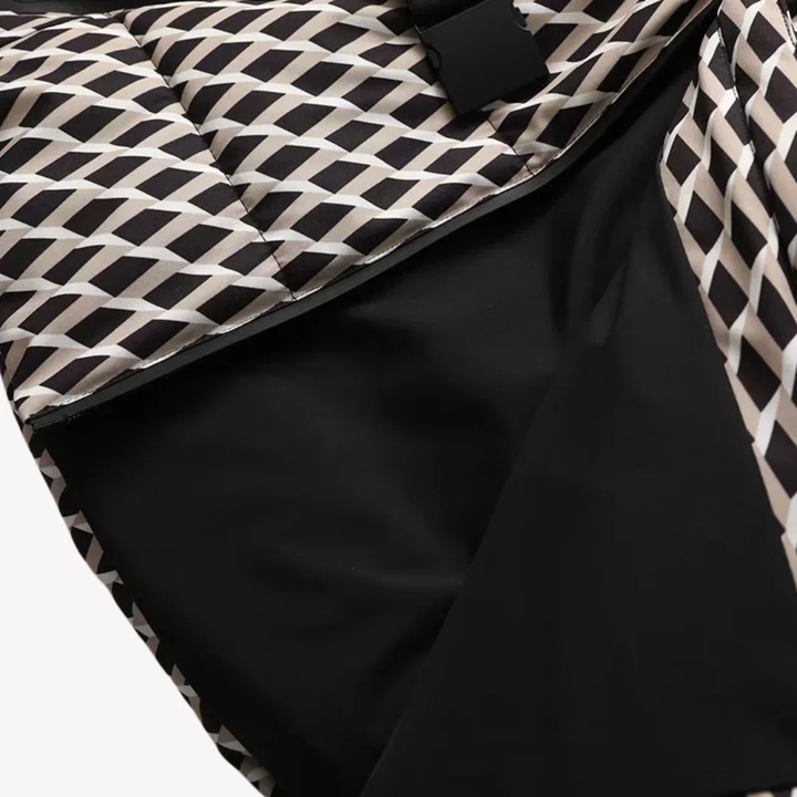 Women's Puffer Jacket with Attached Hood and Waist Belt Buckle