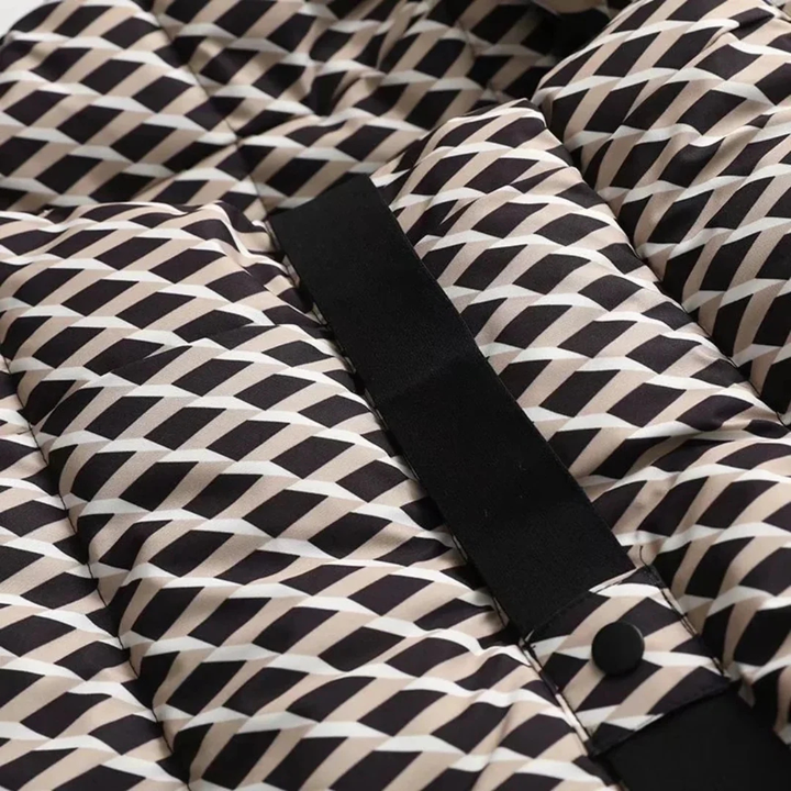 Women's Puffer Jacket with Attached Hood and Waist Belt Buckle