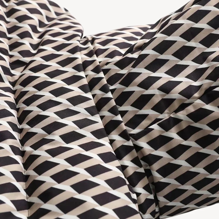 Women's Puffer Jacket with Attached Hood and Waist Belt Buckle