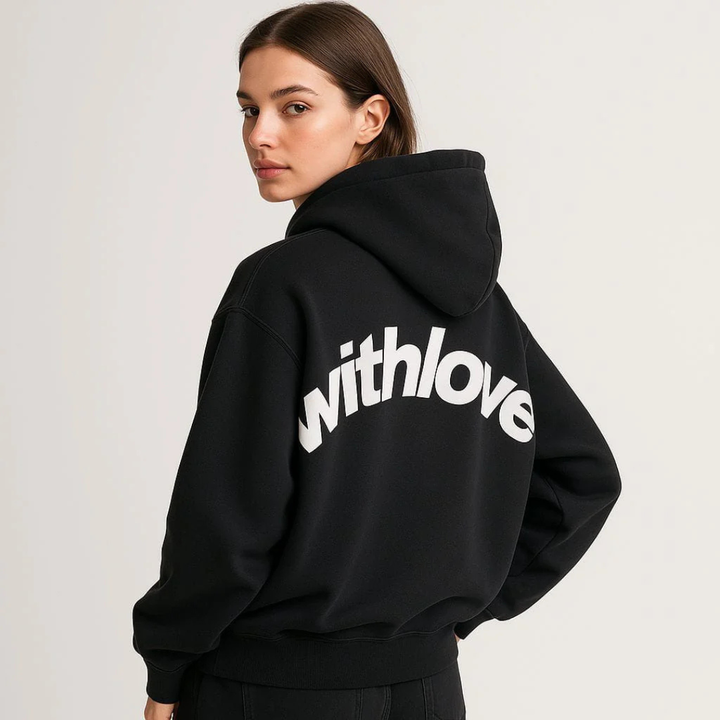 Women's Pullover Hoodie with Text Graphic and Drawstring Hood