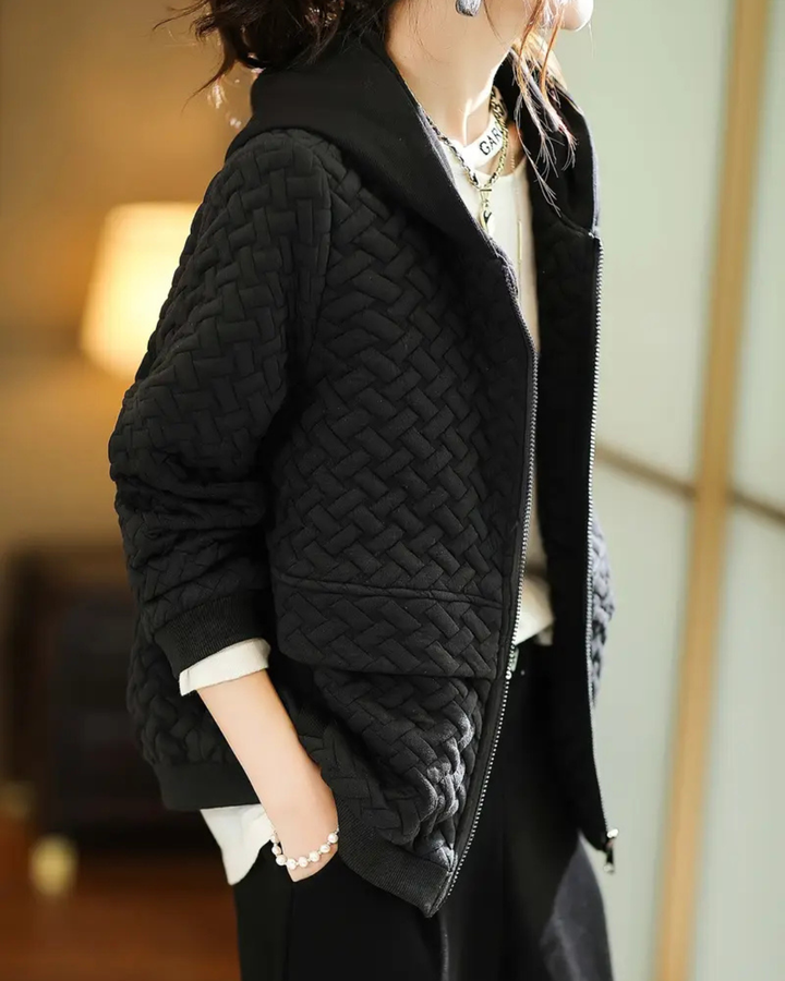 Women's Quilted Jacket with Basketweave Pattern and Contrast Hood