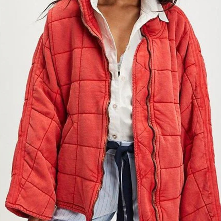 Women's Quilted Jacket with Zip Front and Chest Pockets