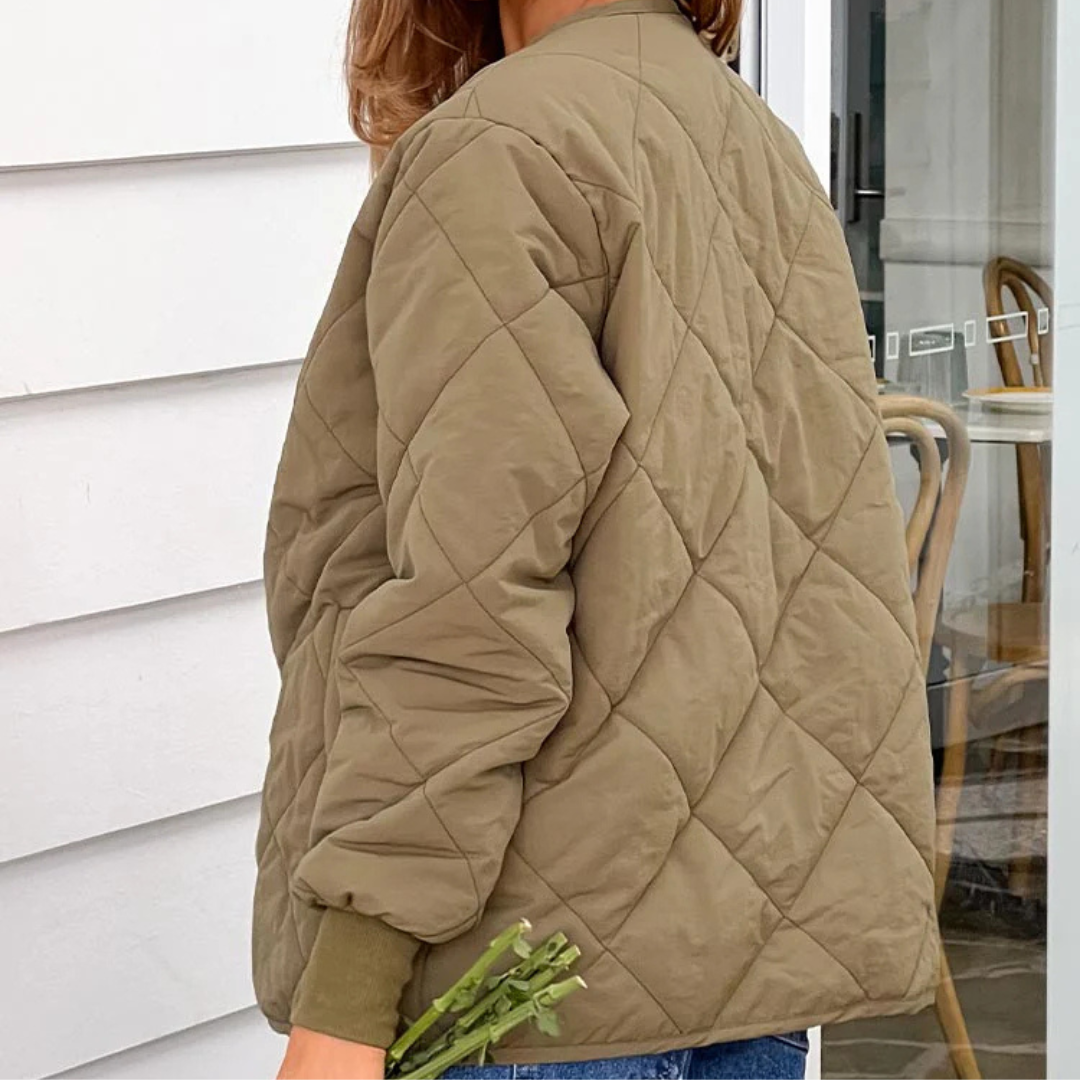 Women's Quilted Jacket with Zip Front and Chest Pockets