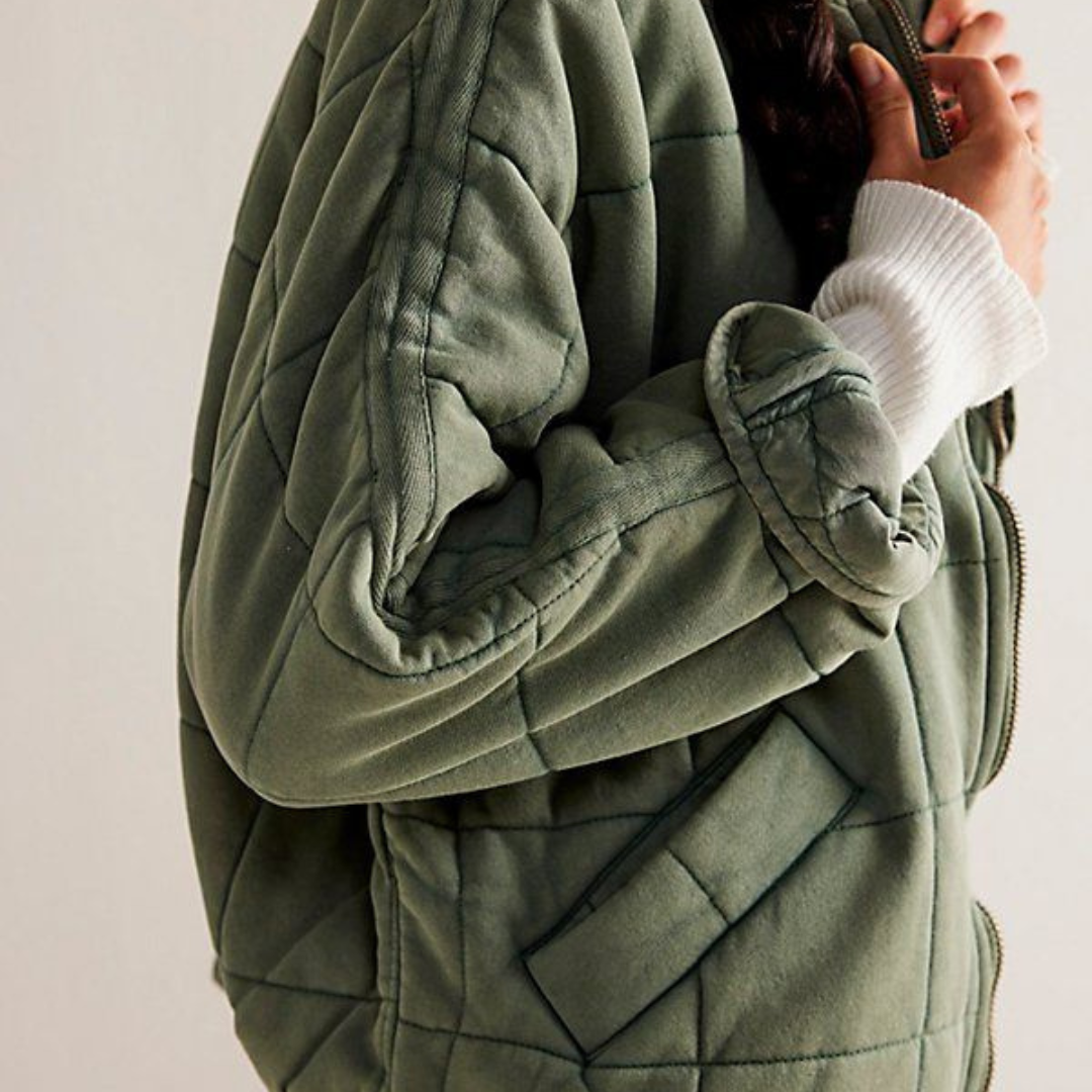 Women's Quilted Jacket with Zip Front and Chest Pockets