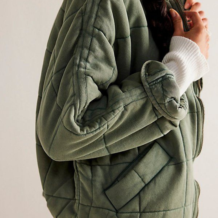Women's Quilted Jacket with Zip Front and Chest Pockets