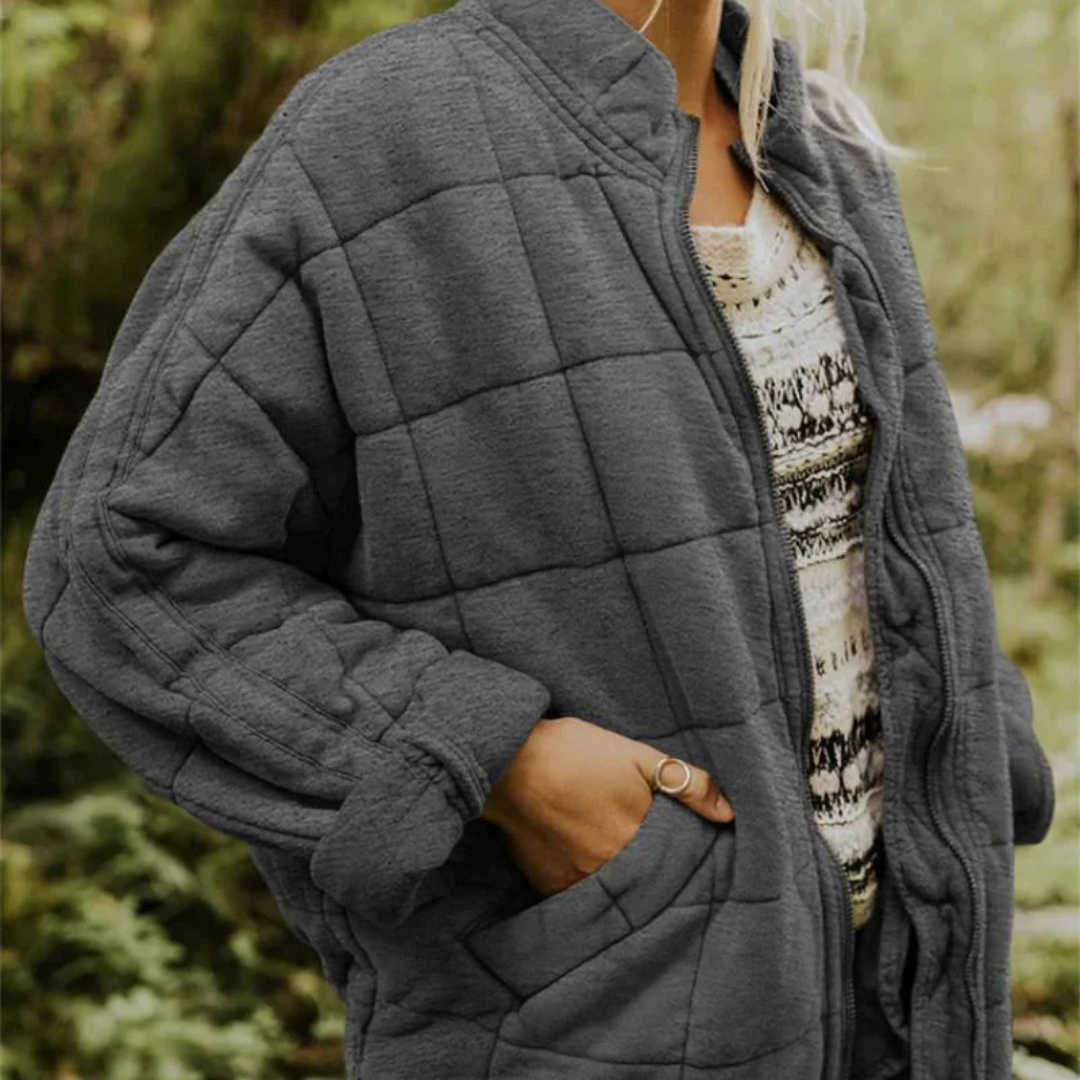 Women's Quilted Jacket with Zip Front and Chest Pockets