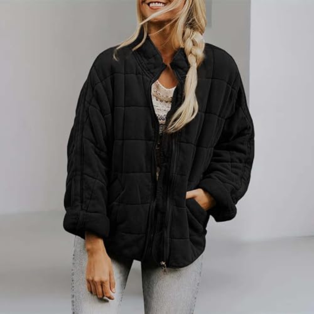 Women's Quilted Jacket with Zip Front and Chest Pockets