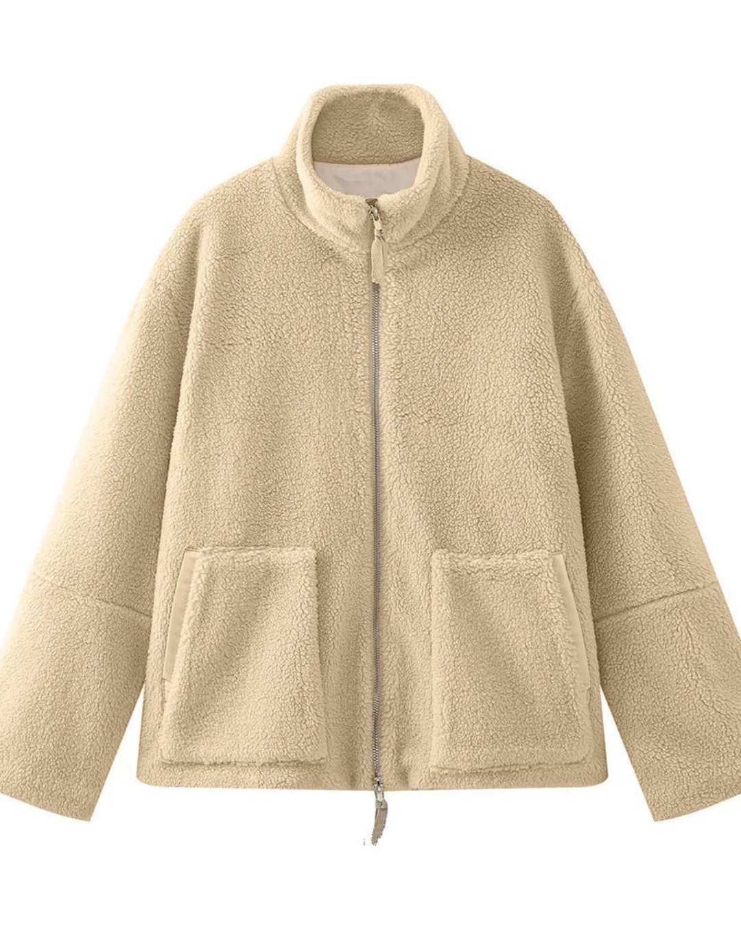 Women's Sherpa Fleece Jacket with Stand Collar and Zip Front Closure