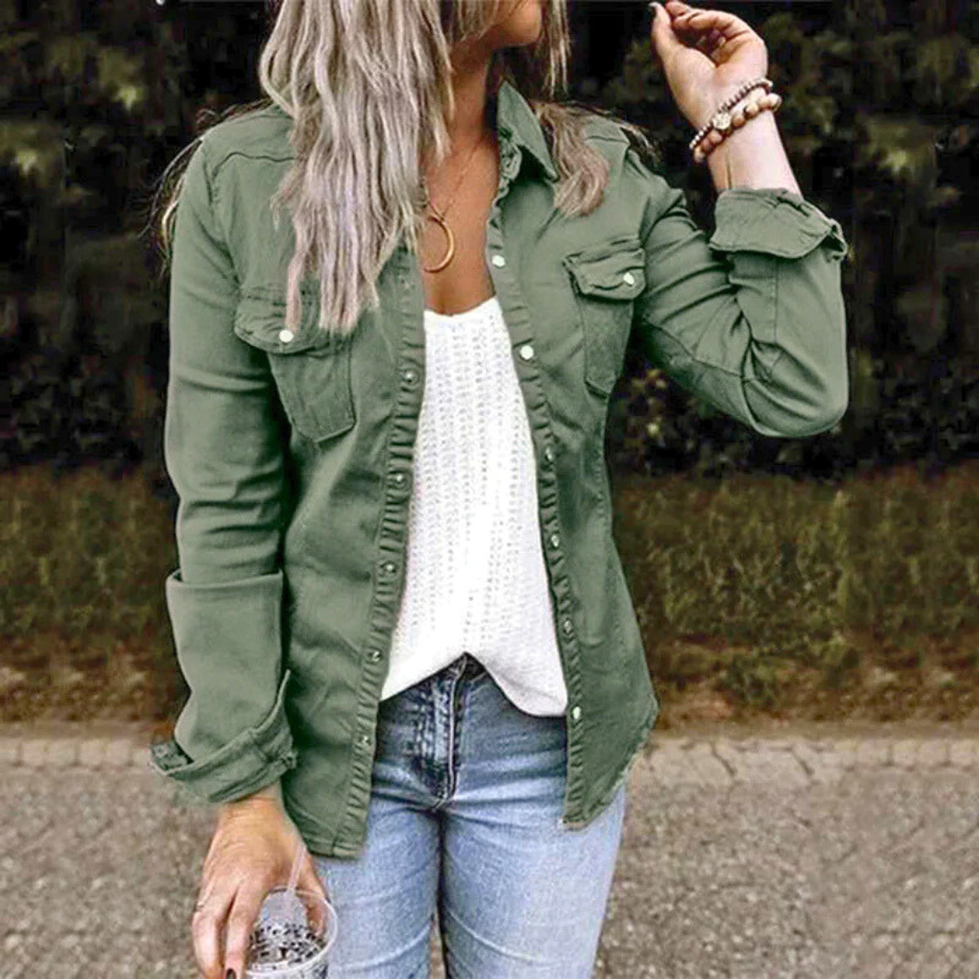 Women's Shirt Jacket with Button Front Closure and Chest Pockets