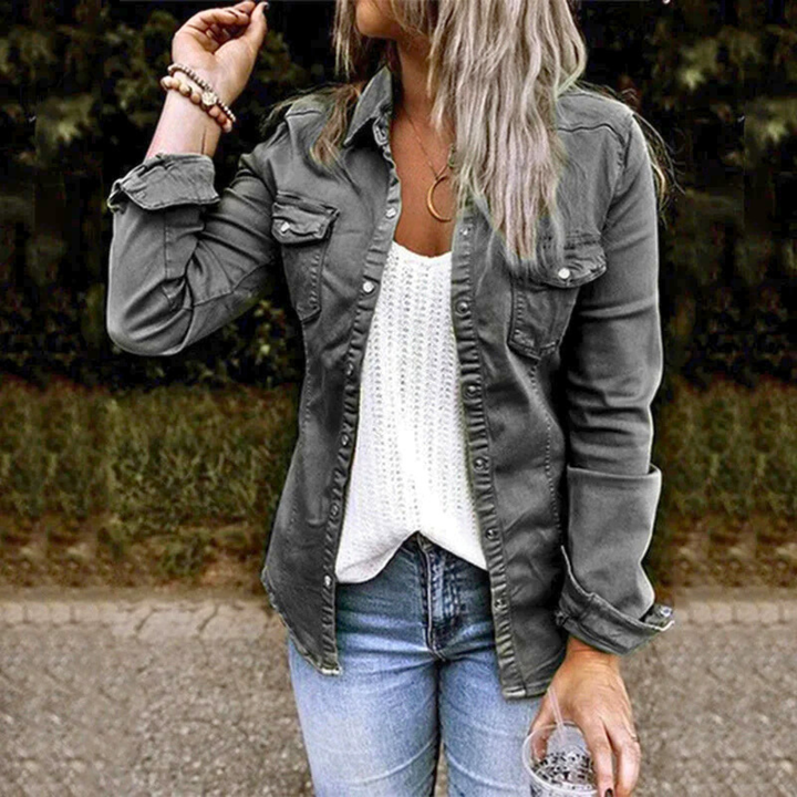 Women's Shirt Jacket with Button Front Closure and Chest Pockets