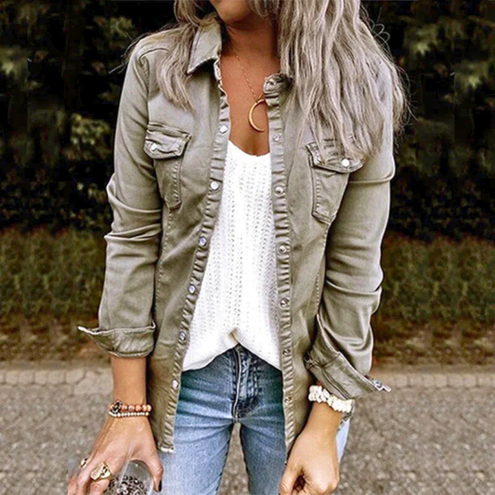 Women's Shirt Jacket with Button Front Closure and Chest Pockets