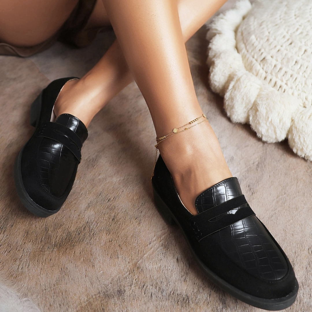 Women's Slip On Flat Shoes with Croc Embossed Pattern