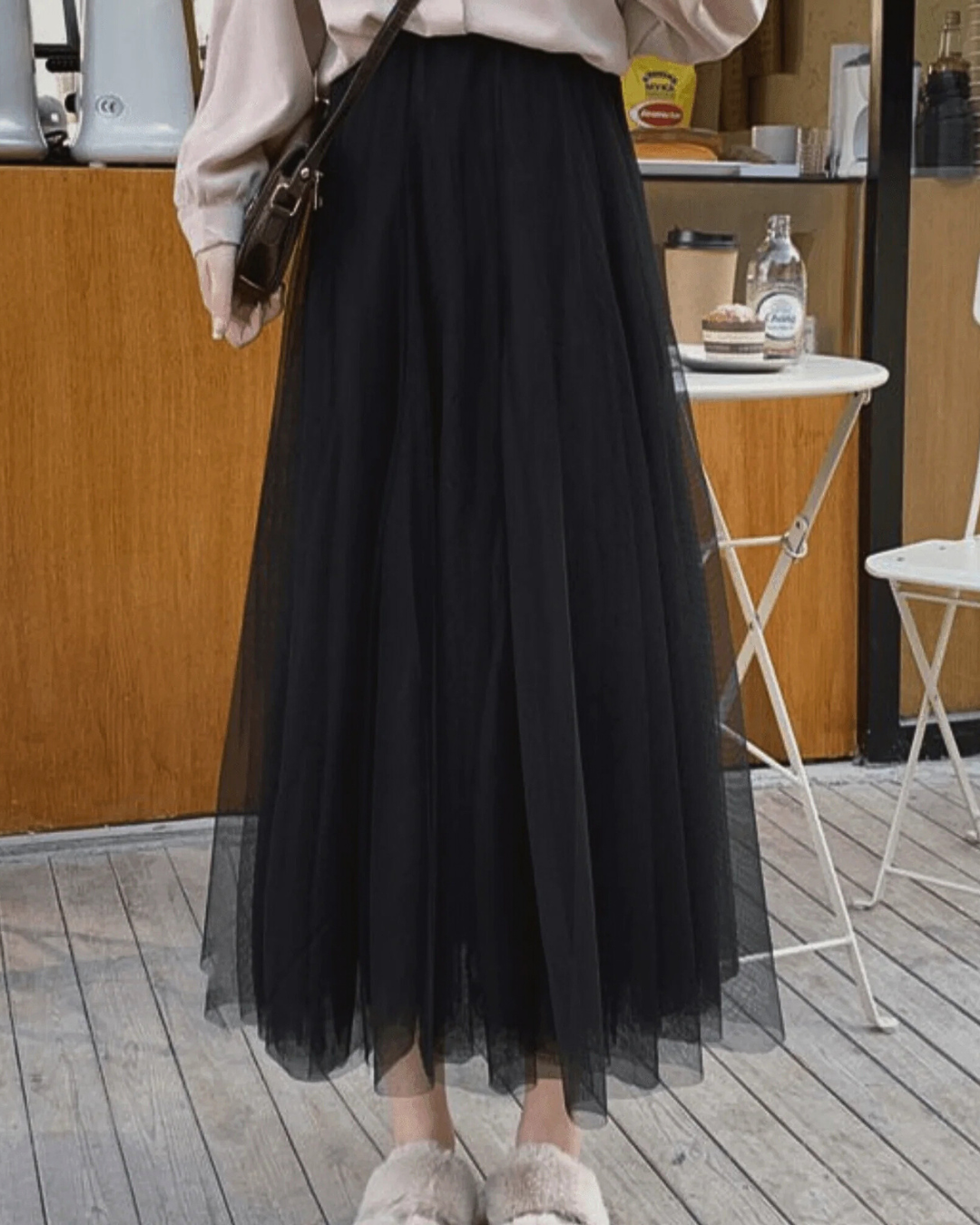 Women's Tulle Maxi Skirt with Elastic Waist and Layered Construction
