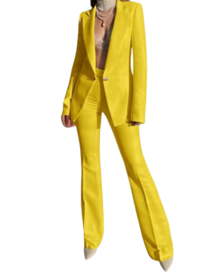 Women's Two Piece Suit Set with Single Breasted Blazer and Wide Leg Pants
