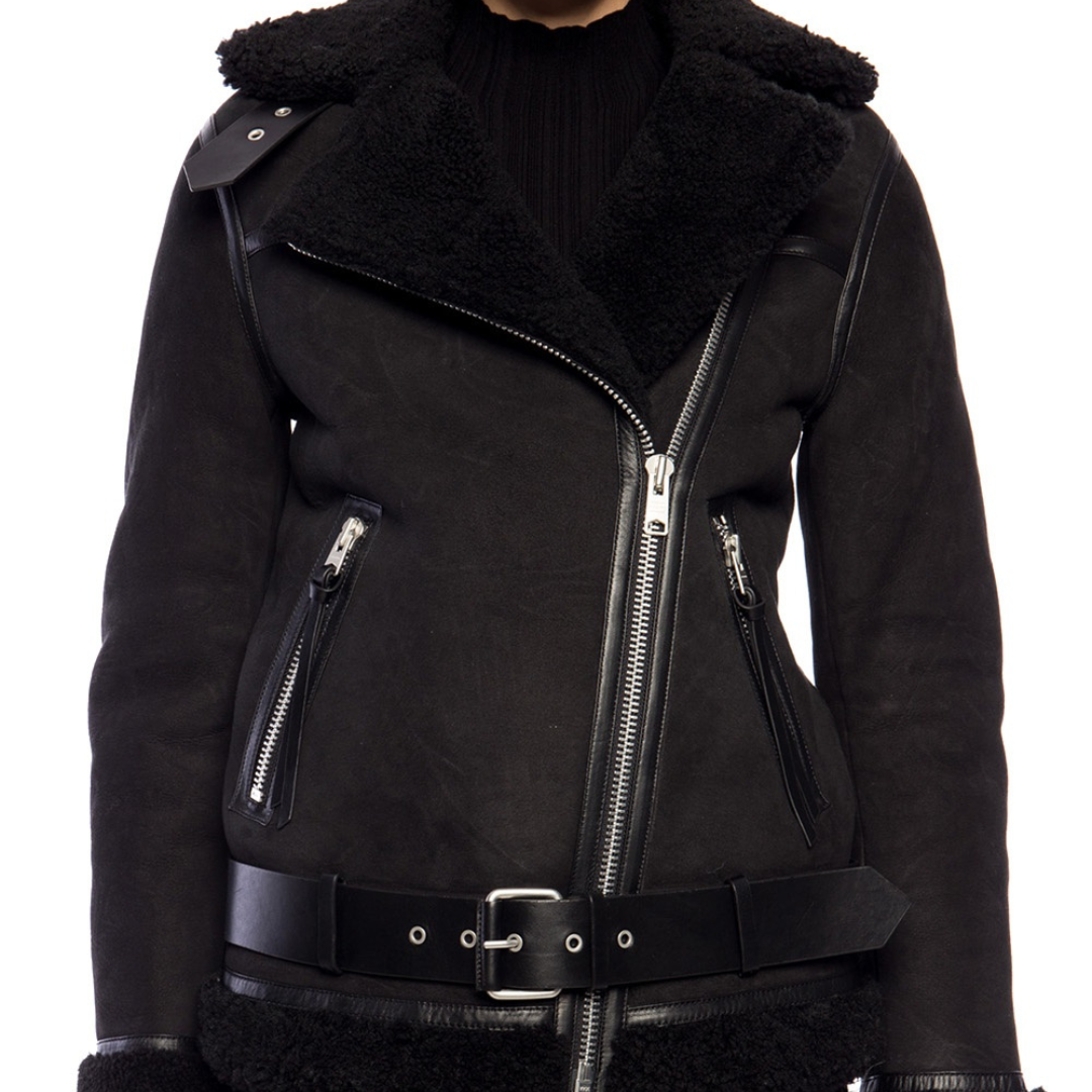 Women's Aviator Jacket with Sherpa Collar and Asymmetric Zip Closure