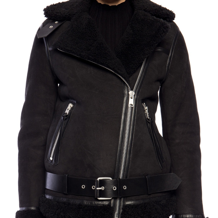 Women's Aviator Jacket with Sherpa Collar and Asymmetric Zip Closure