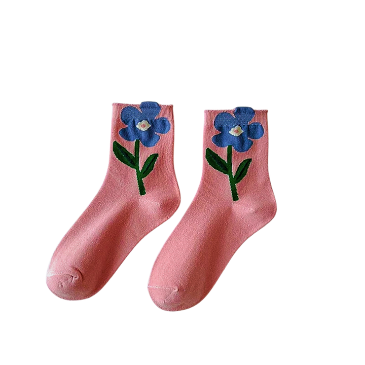 Women's Crew Socks Set with Floral Appliqué Design