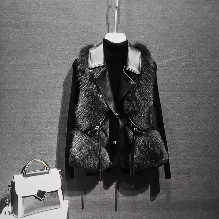 Women's Faux Fur Vest with Notch Lapel and Adjustable Belt Ties