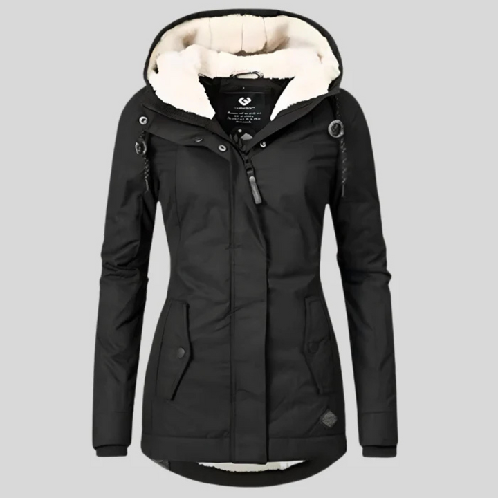 Women's Hooded Coats with Sherpa Lined Interior and Zip Closure