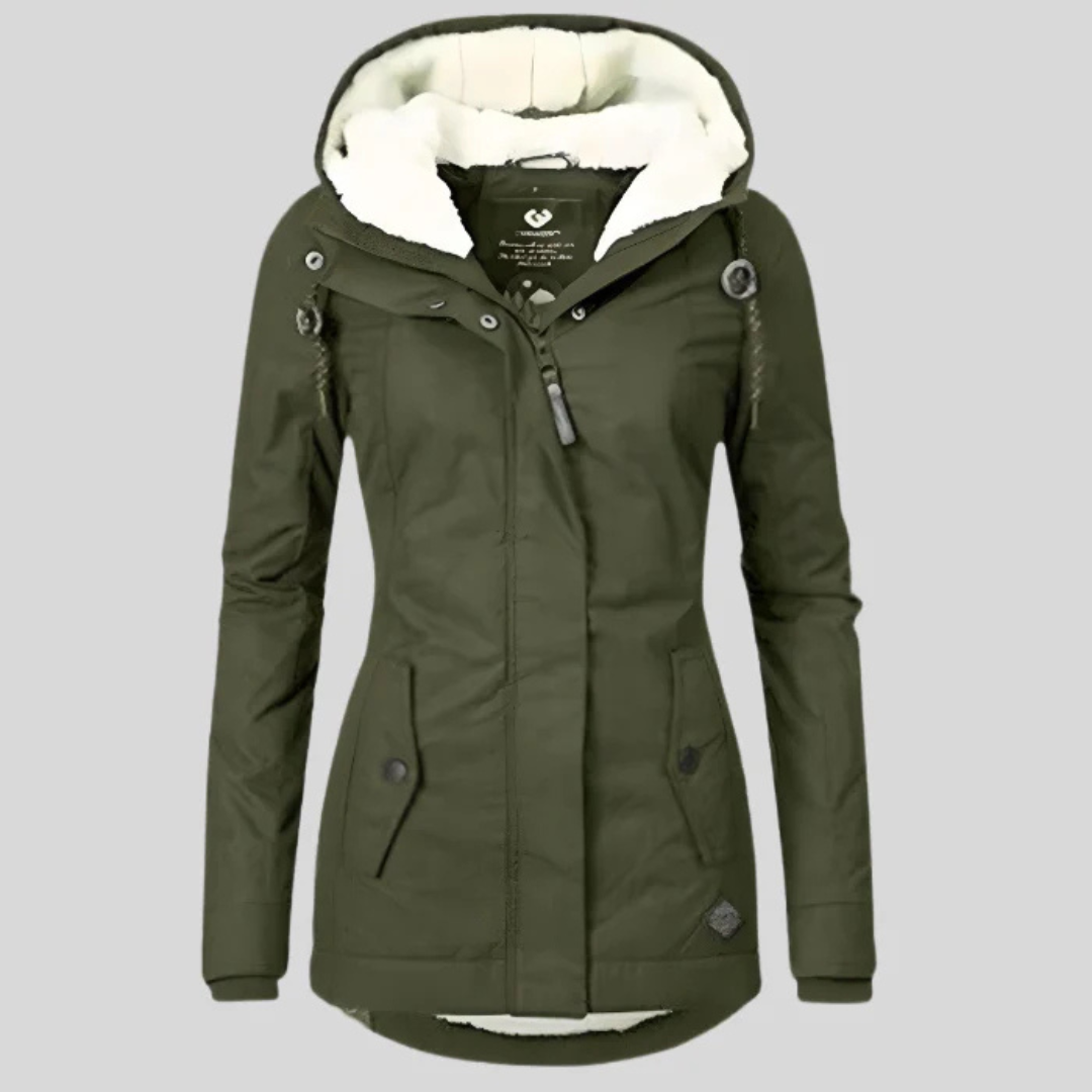 Women's Hooded Coats with Sherpa Lined Interior and Zip Closure