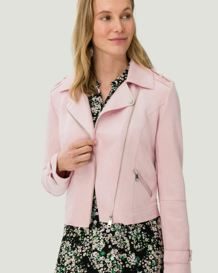 Women's Moto Jacket with Notched Lapels and Asymmetric Zip Closure