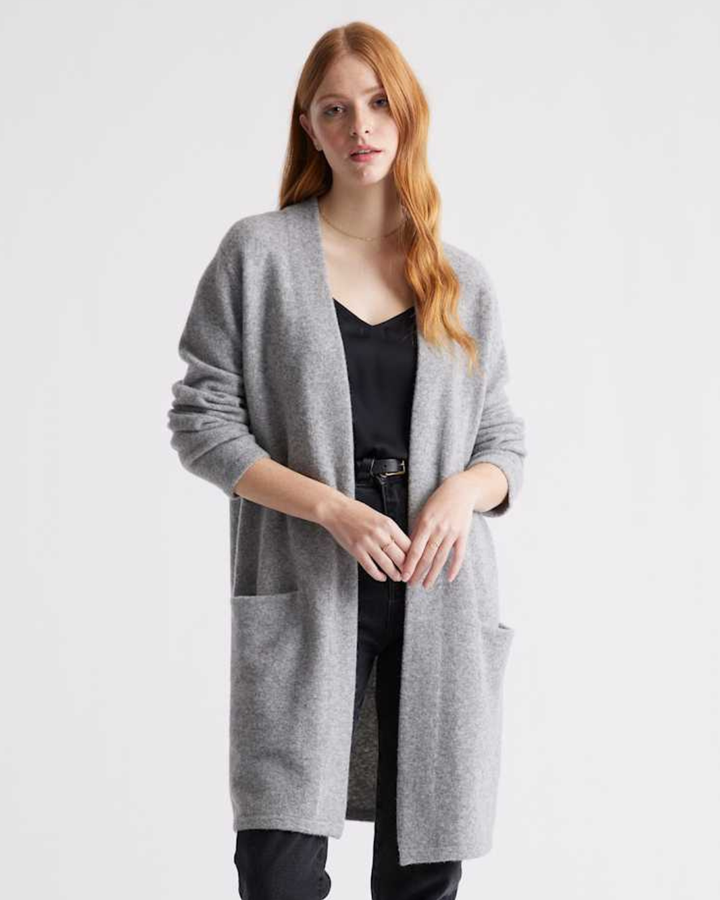 Women's Open Front Cardigan with Round Neckline and Front Pockets