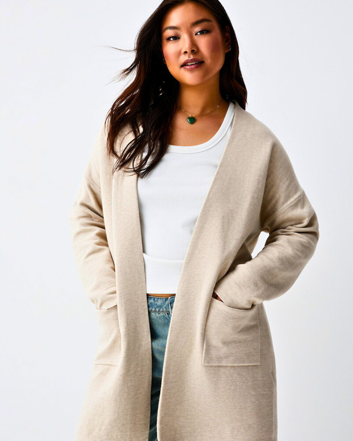 Women's Open Front Cardigan with Round Neckline and Front Pockets