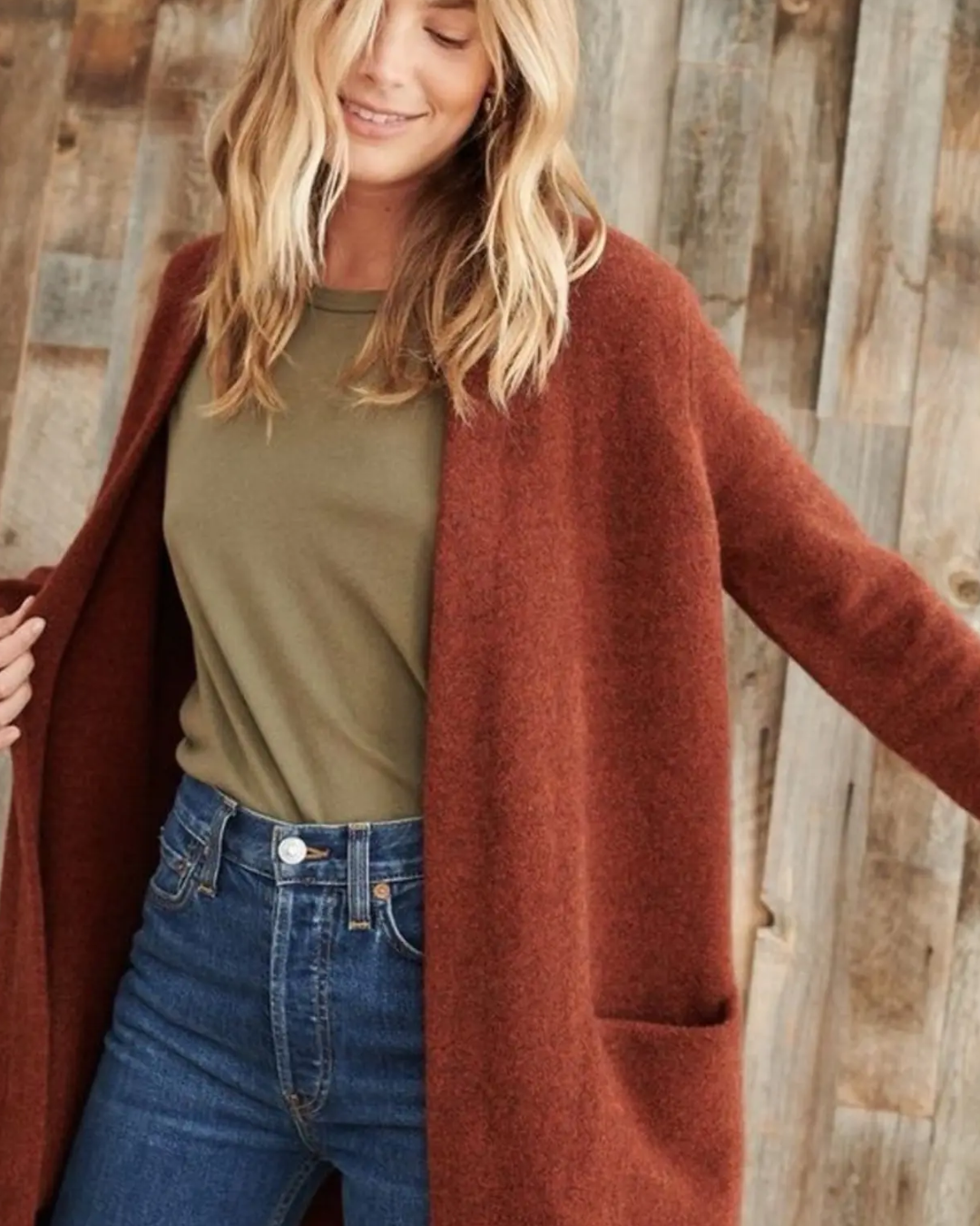 Women's Open Front Cardigan with Round Neckline and Front Pockets