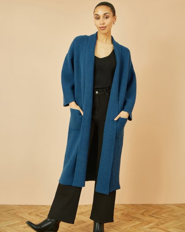 Women's Open Front Cardigan with Round Neckline and Front Pockets