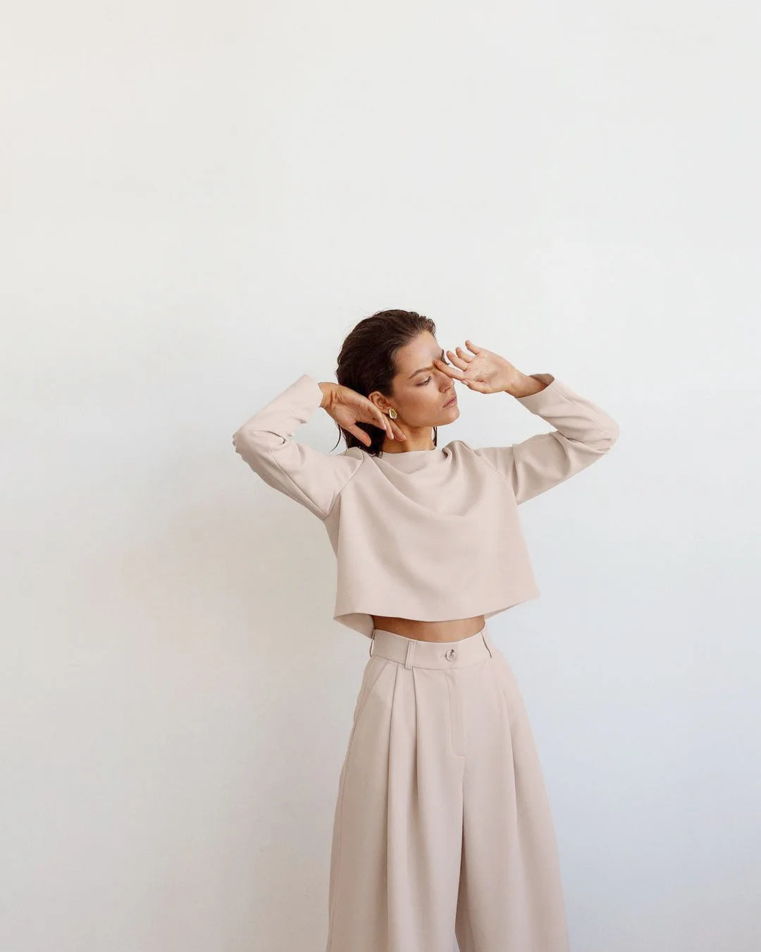 Women's Two-Piece Cropped Top and Pleated Pants Set