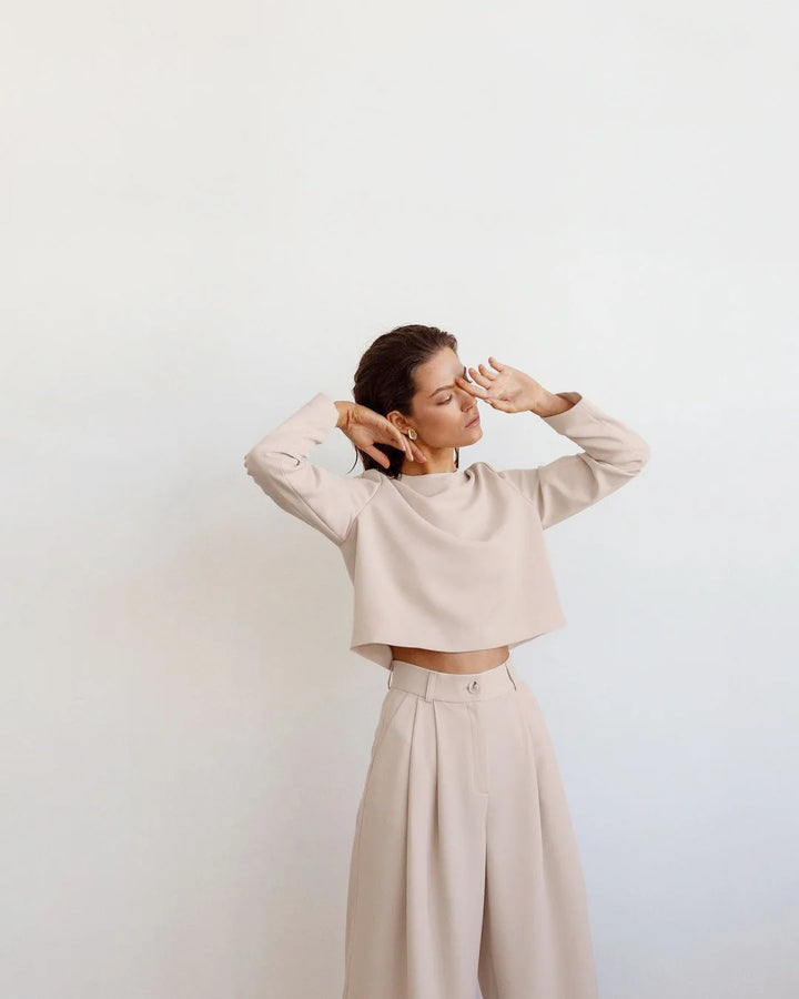 Women's Two-Piece Cropped Top and Pleated Pants Set