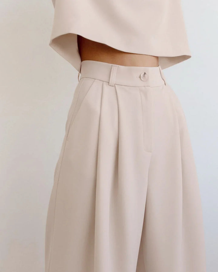 Women's Two-Piece Cropped Top and Pleated Pants Set