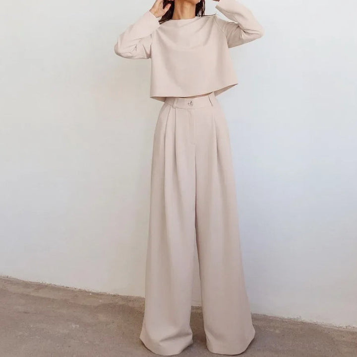 Women's Two-Piece Cropped Top and Pleated Pants Set