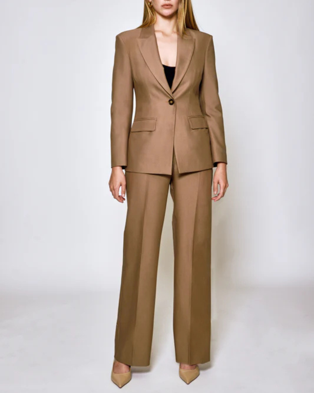 Women's Two Piece Suit Set with Single Breasted Blazer and Wide Leg Pants