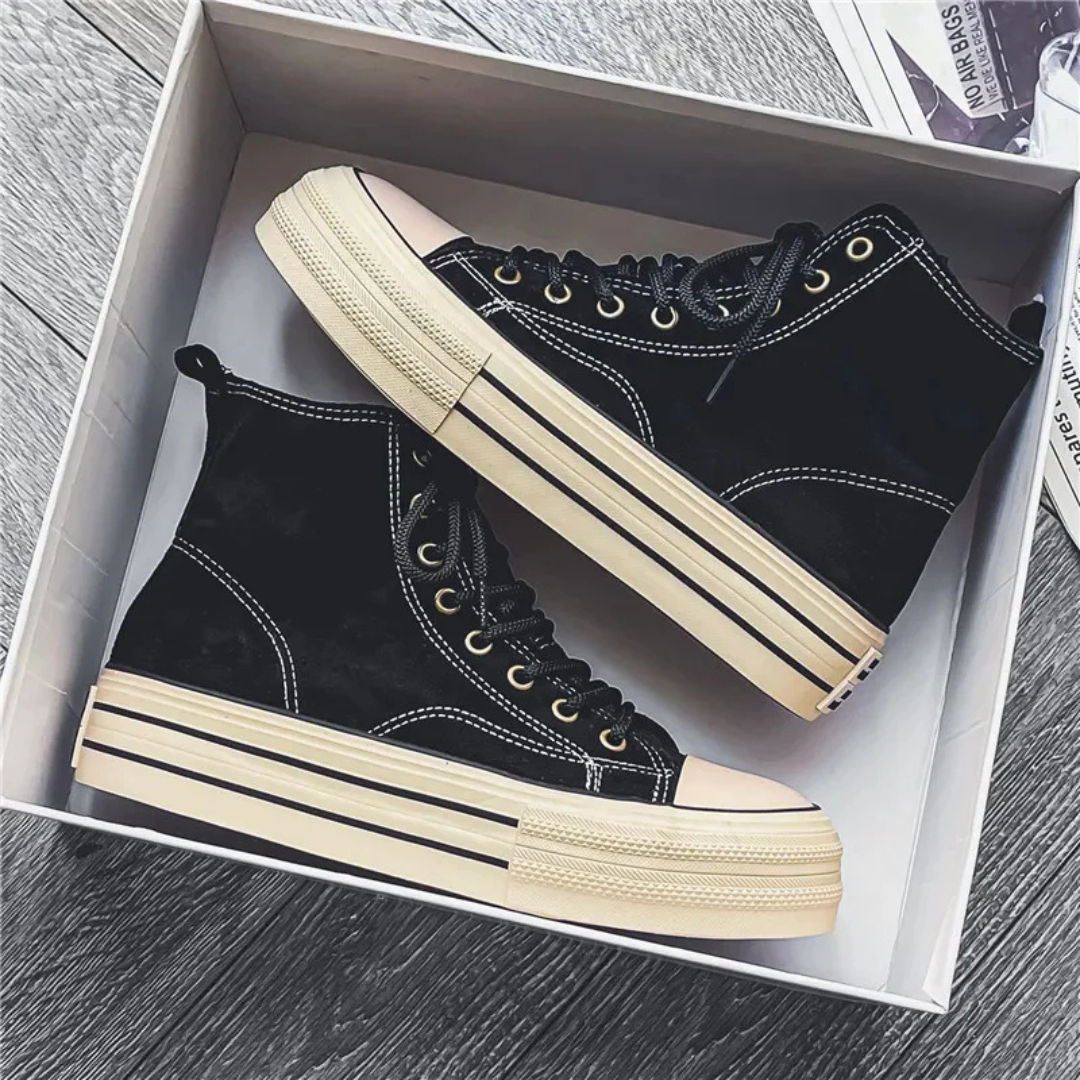 Men's High-Top Platform Sneakers with Lace-Up Closure and Contrast Toe Cap