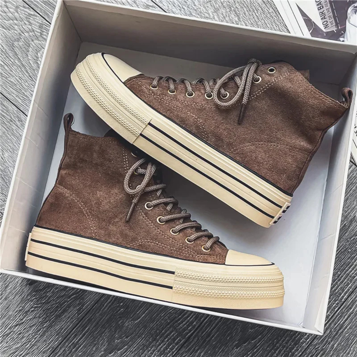 Men's High-Top Platform Sneakers with Lace-Up Closure and Contrast Toe Cap