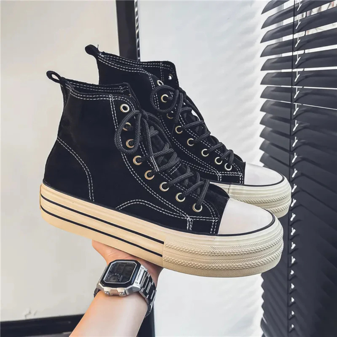 Men's High-Top Platform Sneakers with Lace-Up Closure and Contrast Toe Cap