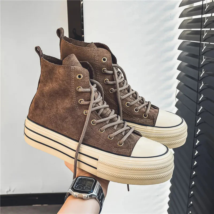 Men's High-Top Platform Sneakers with Lace-Up Closure and Contrast Toe Cap